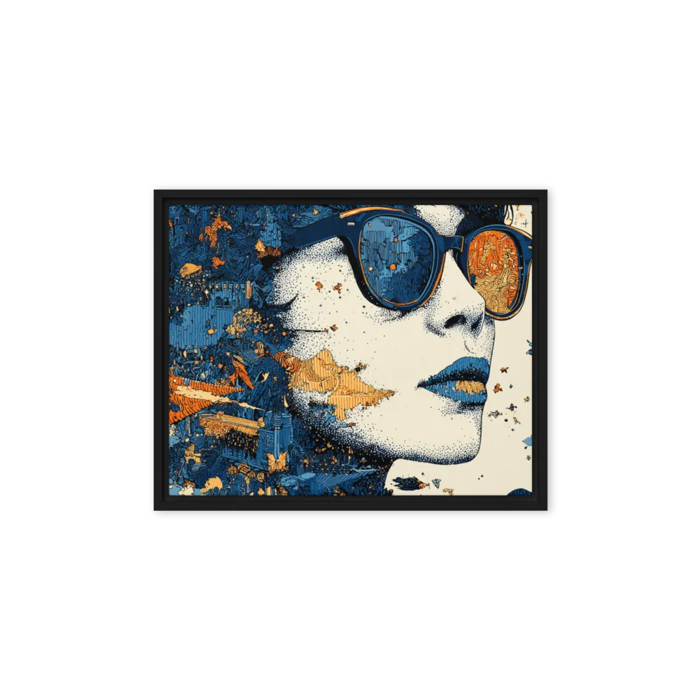 Mindscape of Blue and Ochre 
 Poster with Red oak Frame | 18″x 18″