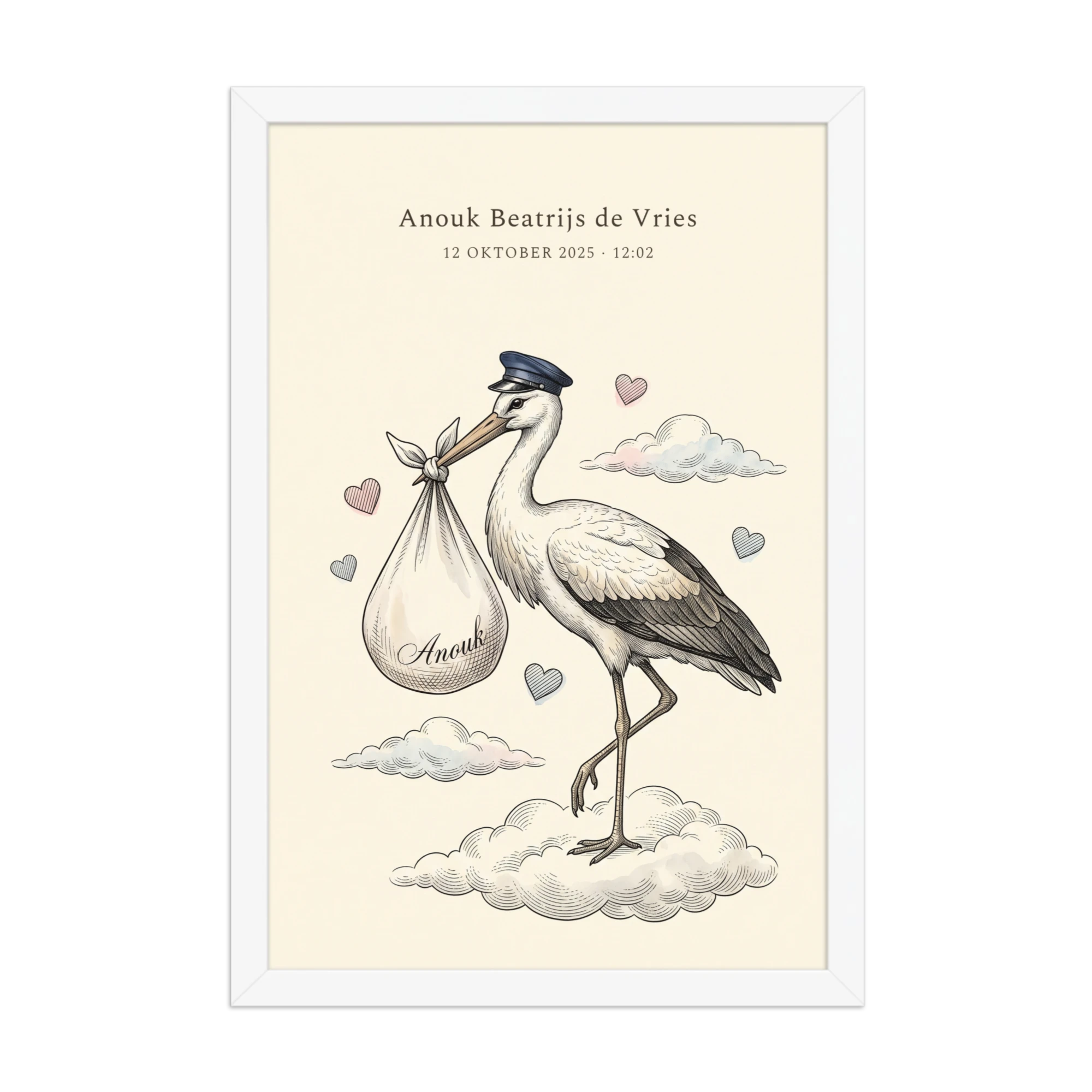 Vintage Stork Nursery Name Art — example