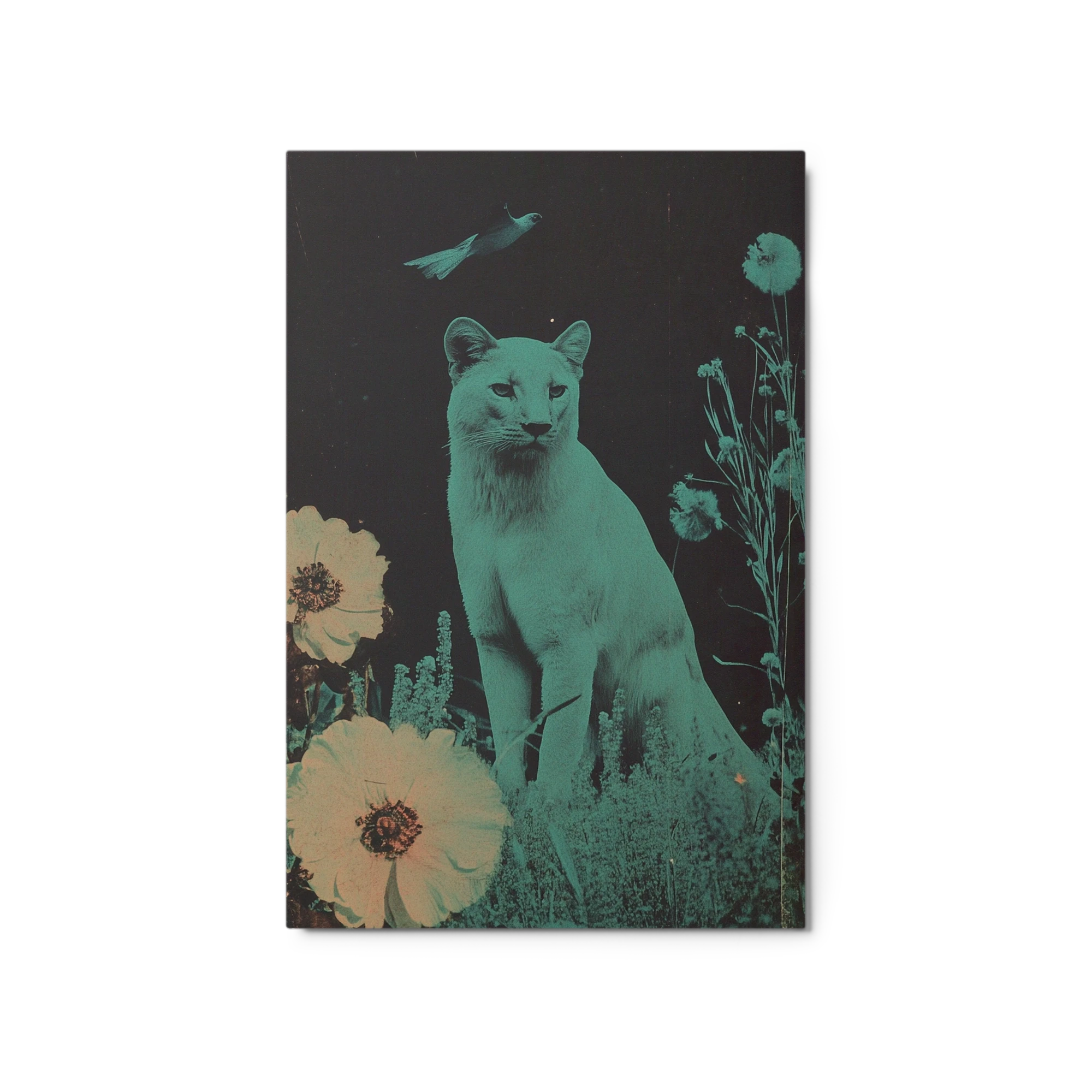 Cyan Lion Surrounded by Flowers