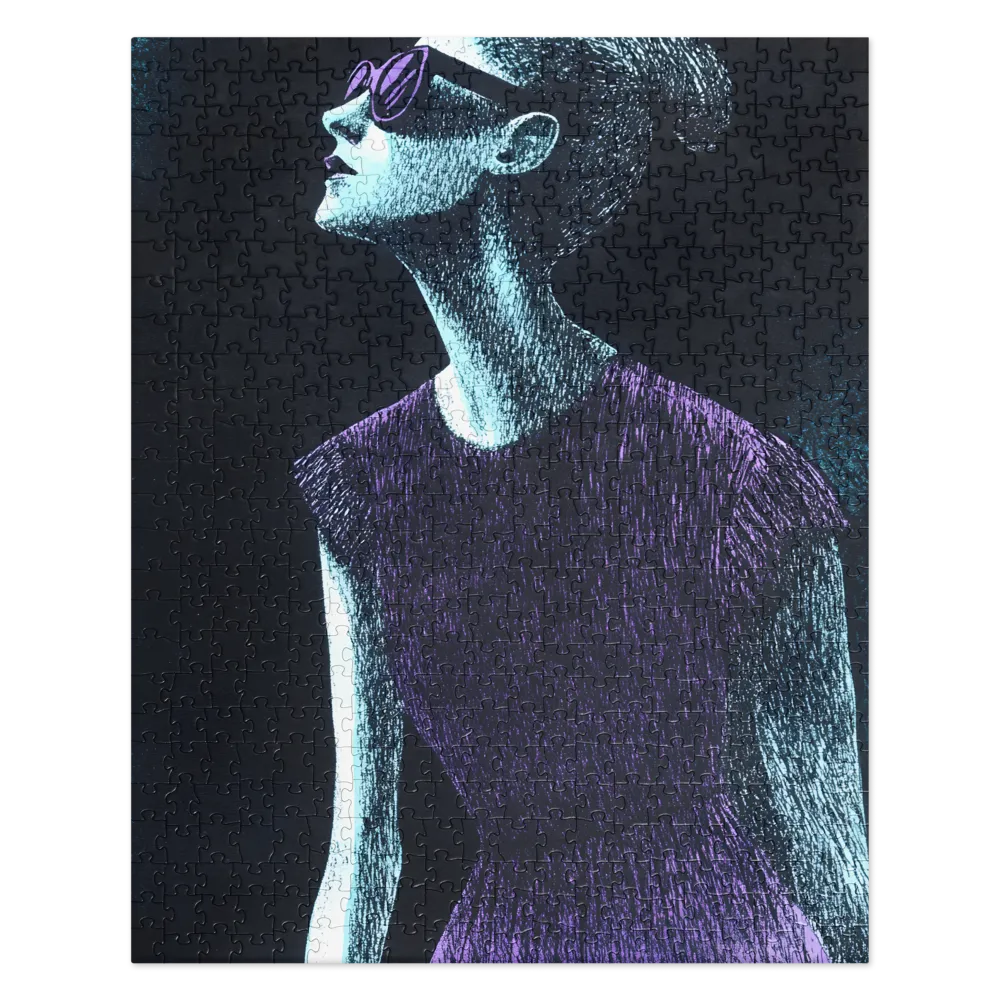 Violet-Cyan Hatch Portrait 
 Jigsaw Puzzle