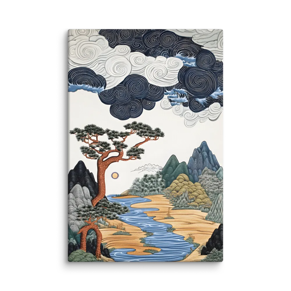 Tranquil Korean Landscape 
 Canvas with White Frame