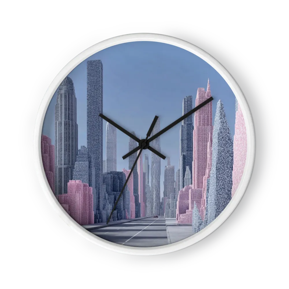 Skyline Clocks In Pink Haze — Rose-Tinted Towers