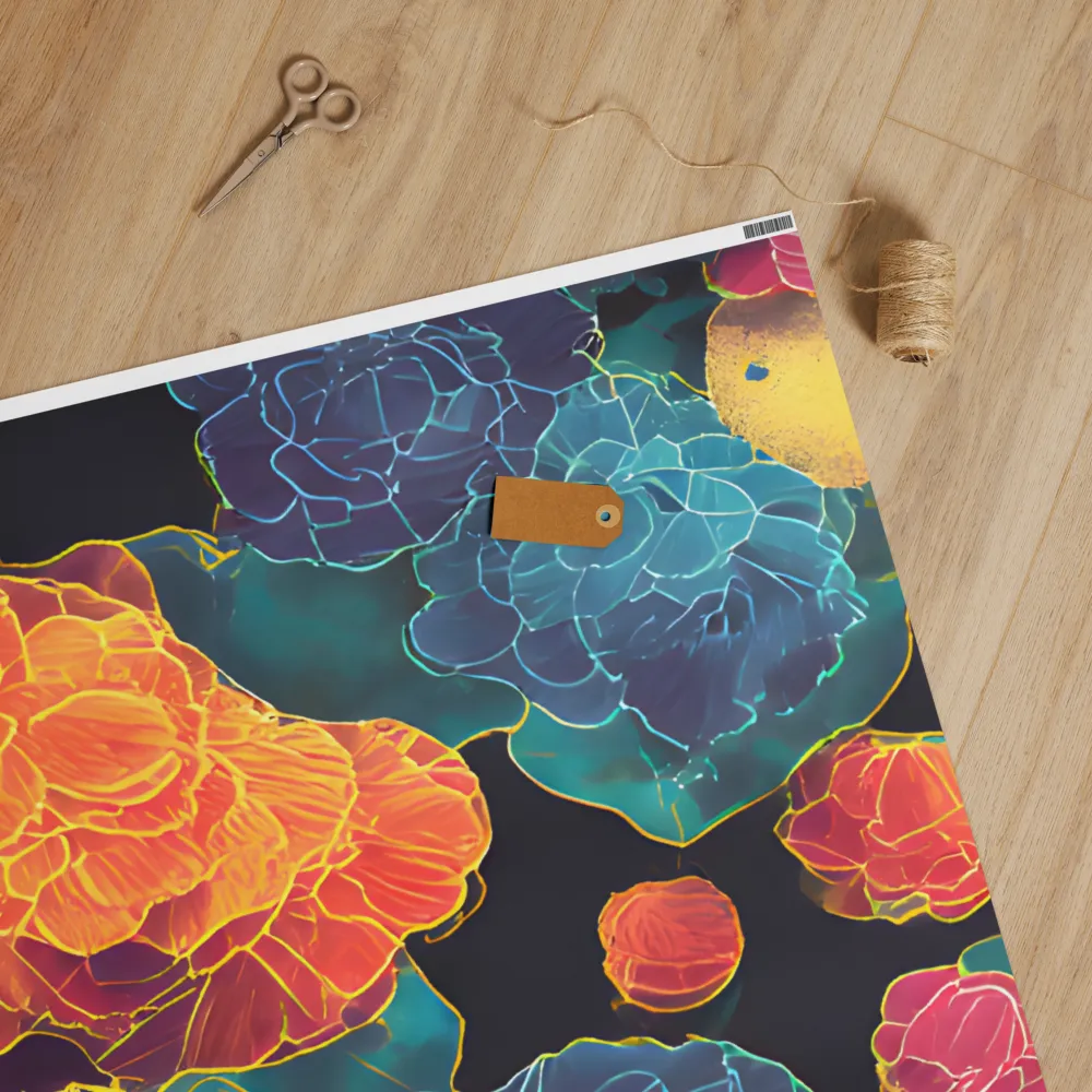 Tapeçaria de peônias néon | Papel de presente | Brilhante | 76 x 91 cm