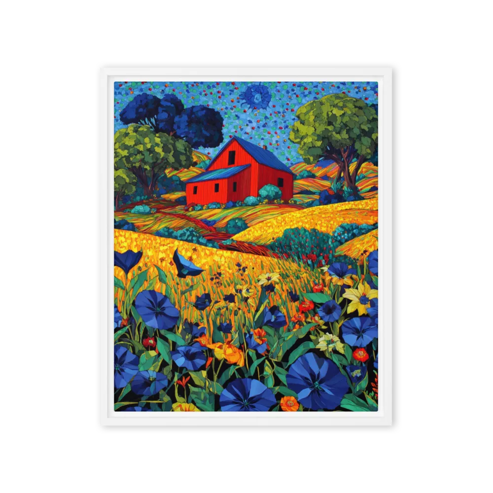 Crimson Barn in Summer Fields 
 Canvas with Brown Frame