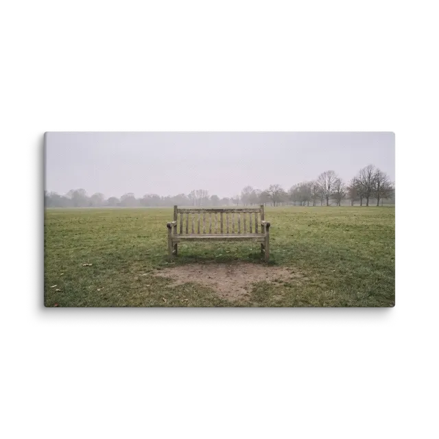 Lonely Bench in Misty Field | Art Print