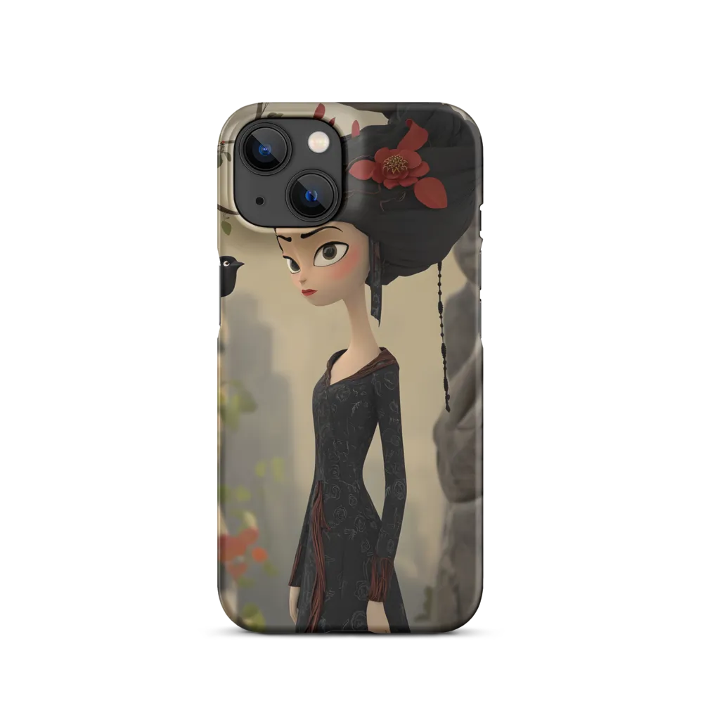 Elegant Woman with Bird and Flowers | Phone Case