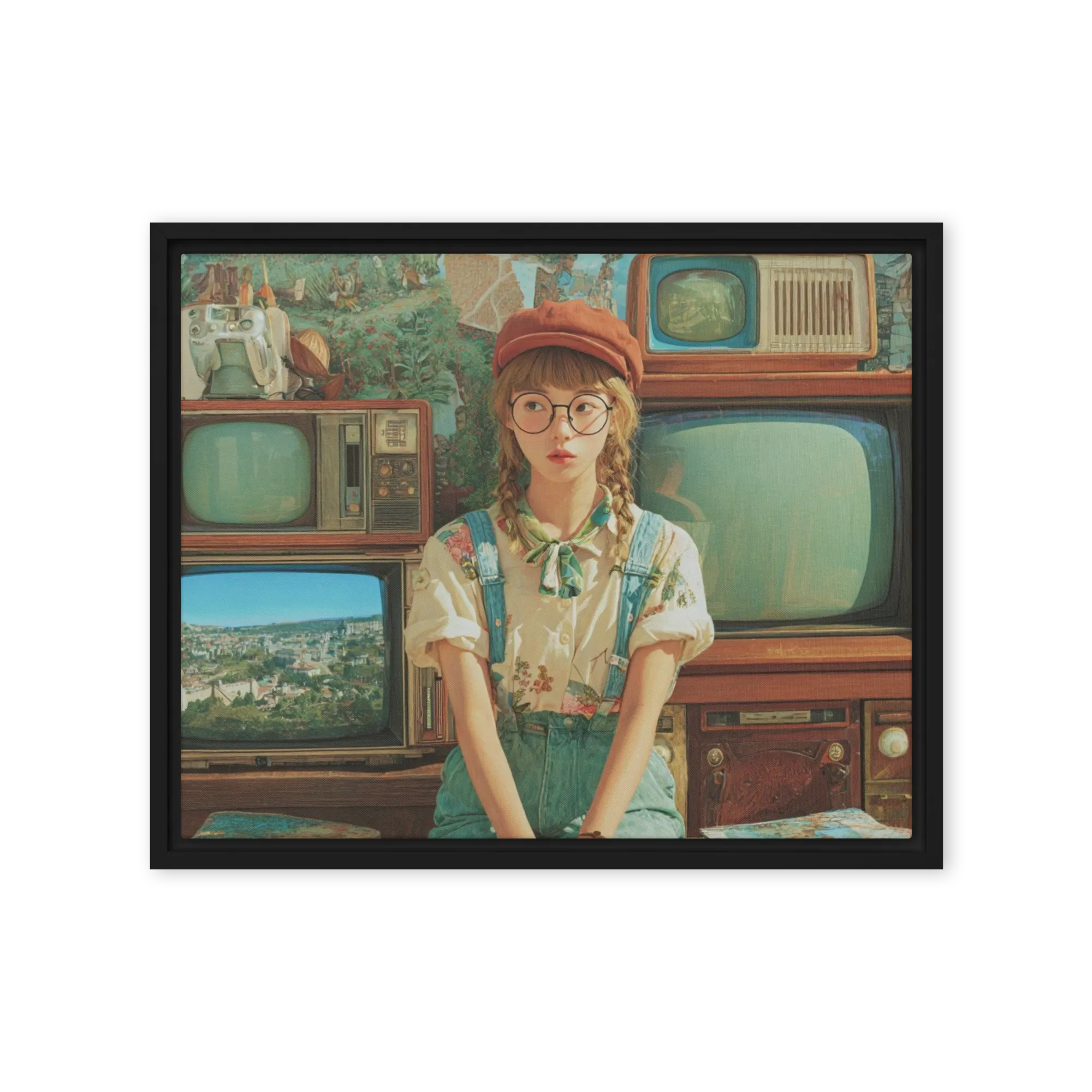 Nostalgic Broadcast 
 Poster with Red oak Frame | 14″x 14″