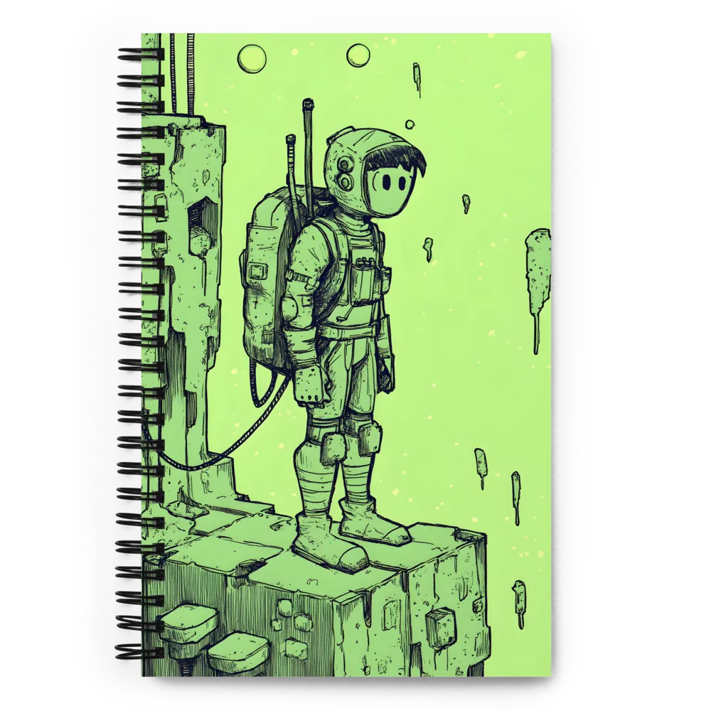 Solitary Astronaut in Lime Green Cosmos 
 Spiral Notebook | 140 pages