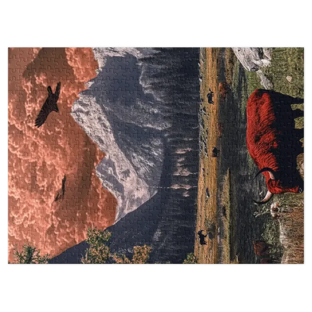 Surreal Mountain Landscape with Red Bison | Jigsaw Puzzle (252/520 pieces)