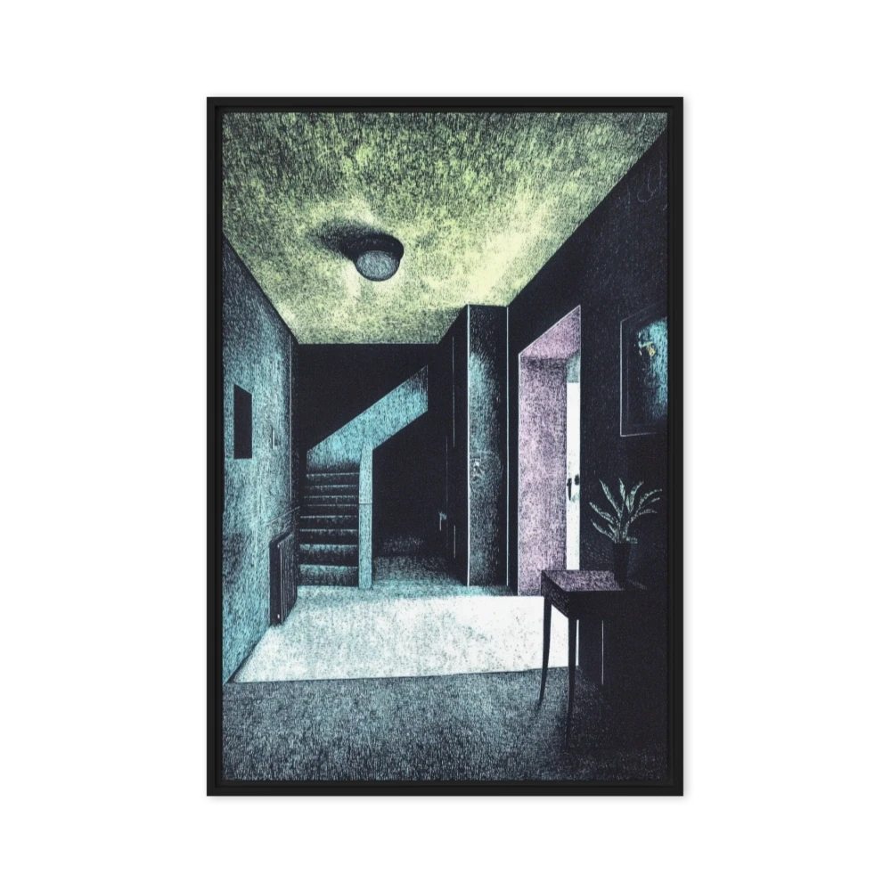 Surrealist Interior with Staircase and Plant