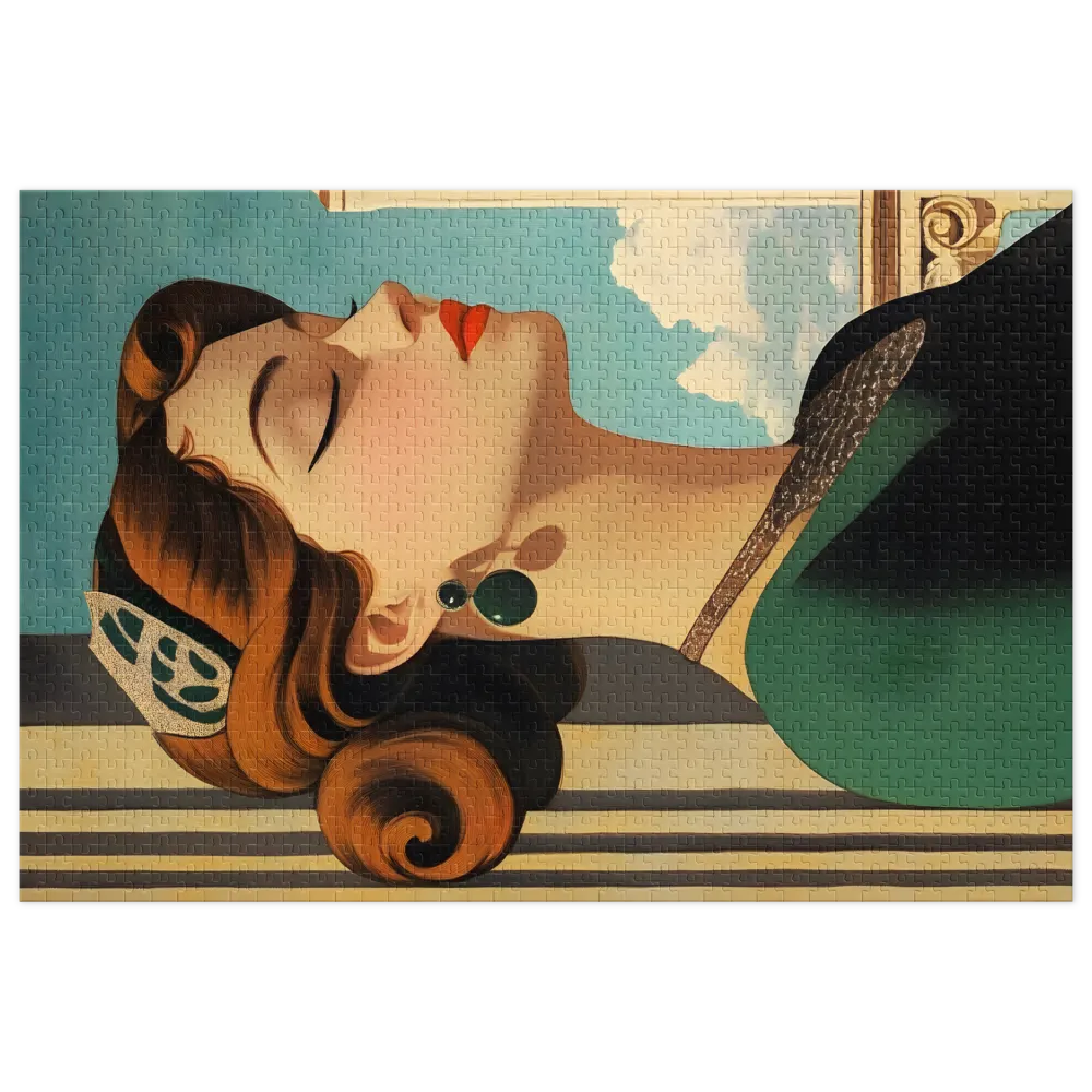 Emerald Serenity: An Art Nouveau Portrait 
 Jigsaw Puzzle in Tin Box