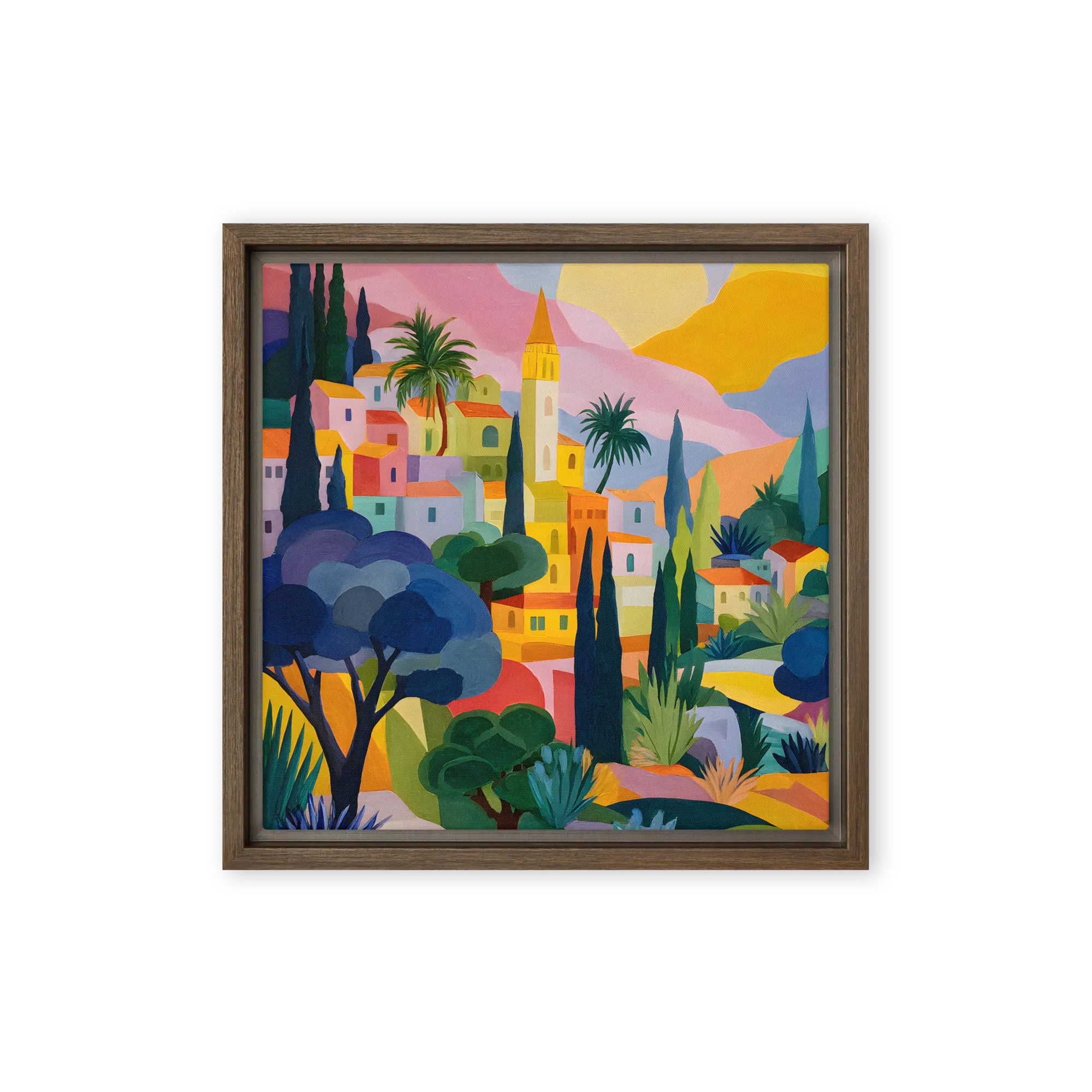 Fractured Mediterranean landscapes in cobalt — Faceted gouache blocks