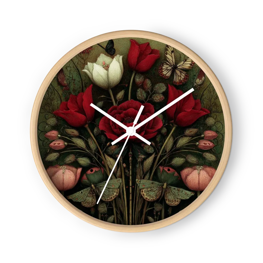 Pre-Raphaelite Tapestry Surrealism Wall Clocks — Garnet Red, Moss Green