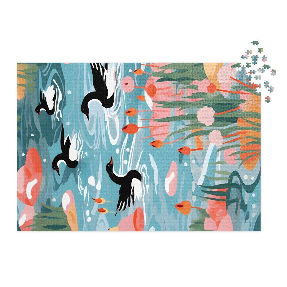 Swimming Ducks in a Serene Pond