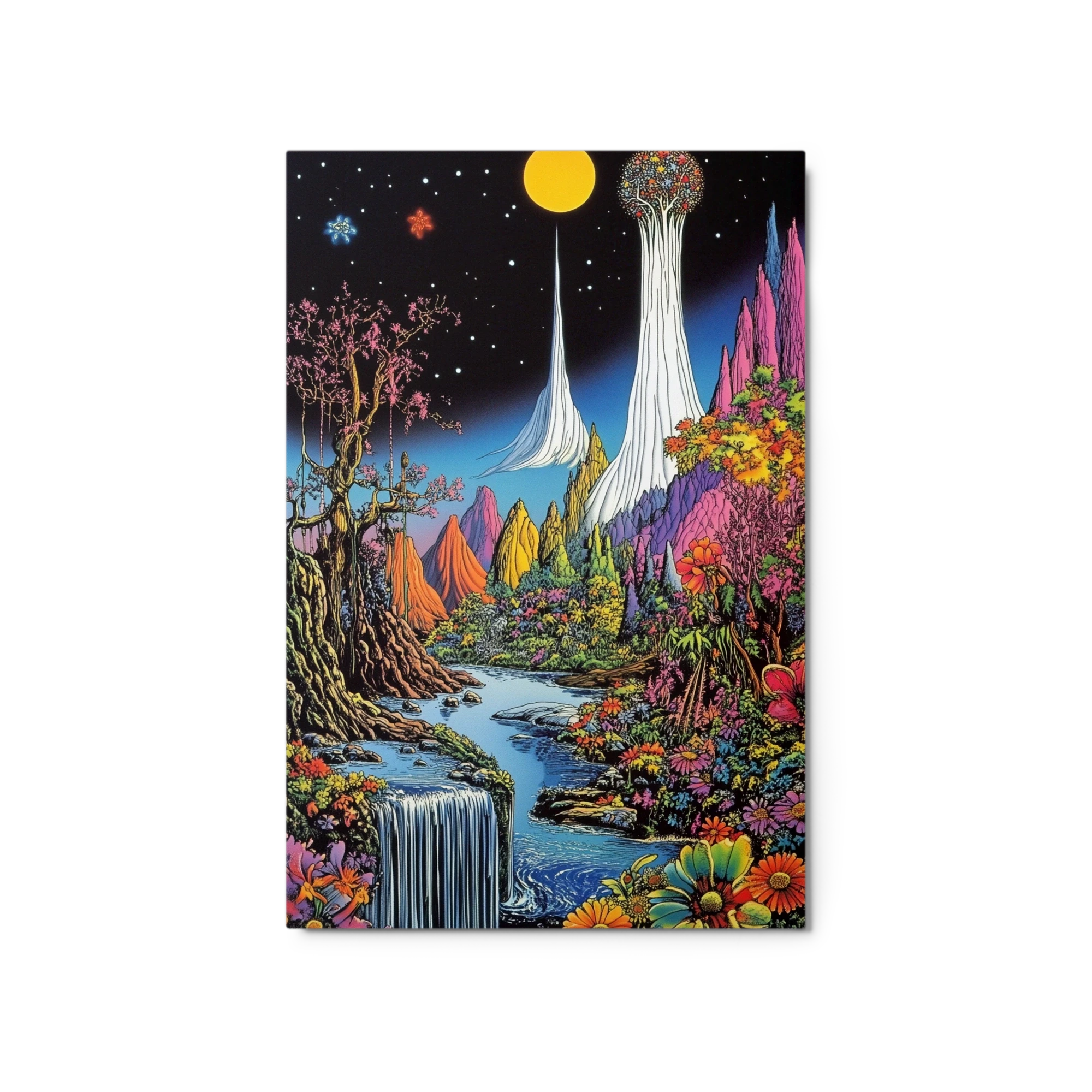 Vibrant Surreal Landscape with Waterfall