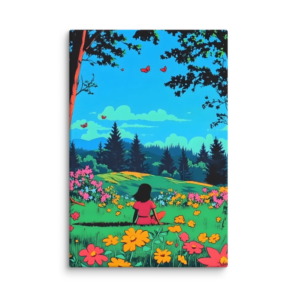 Vibrant Meadow Solitude 
 Canvas with Black Frame