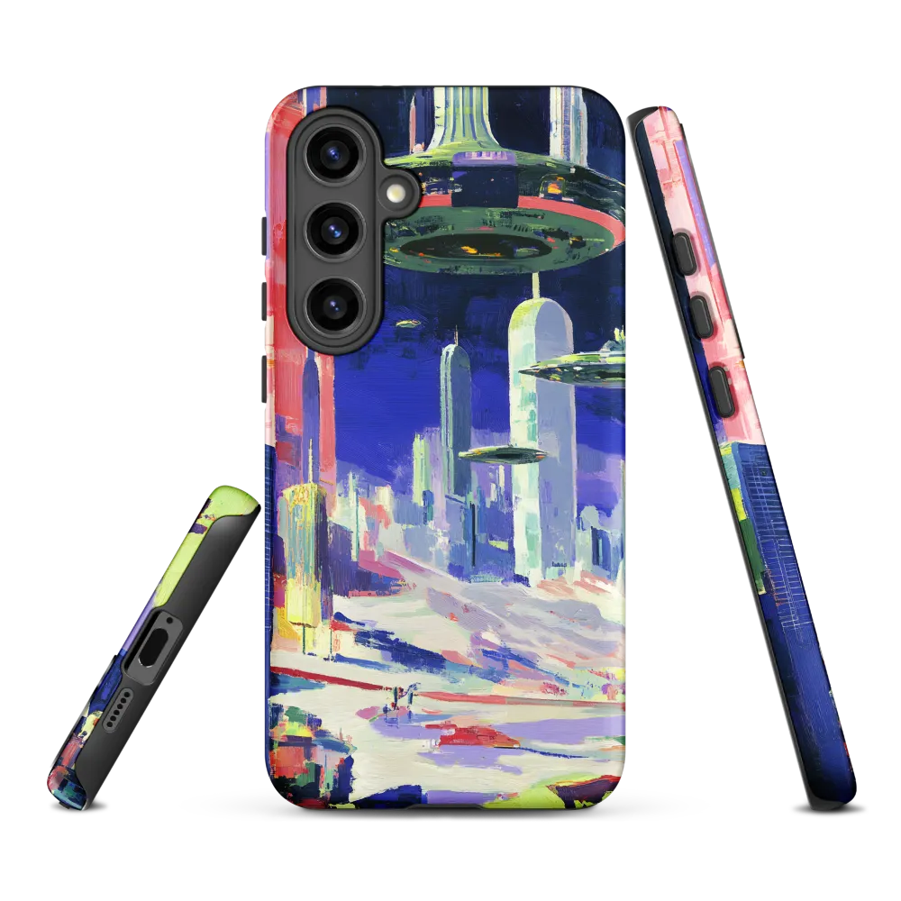Futuristic Cityscape with Flying Saucers | Phone Case
