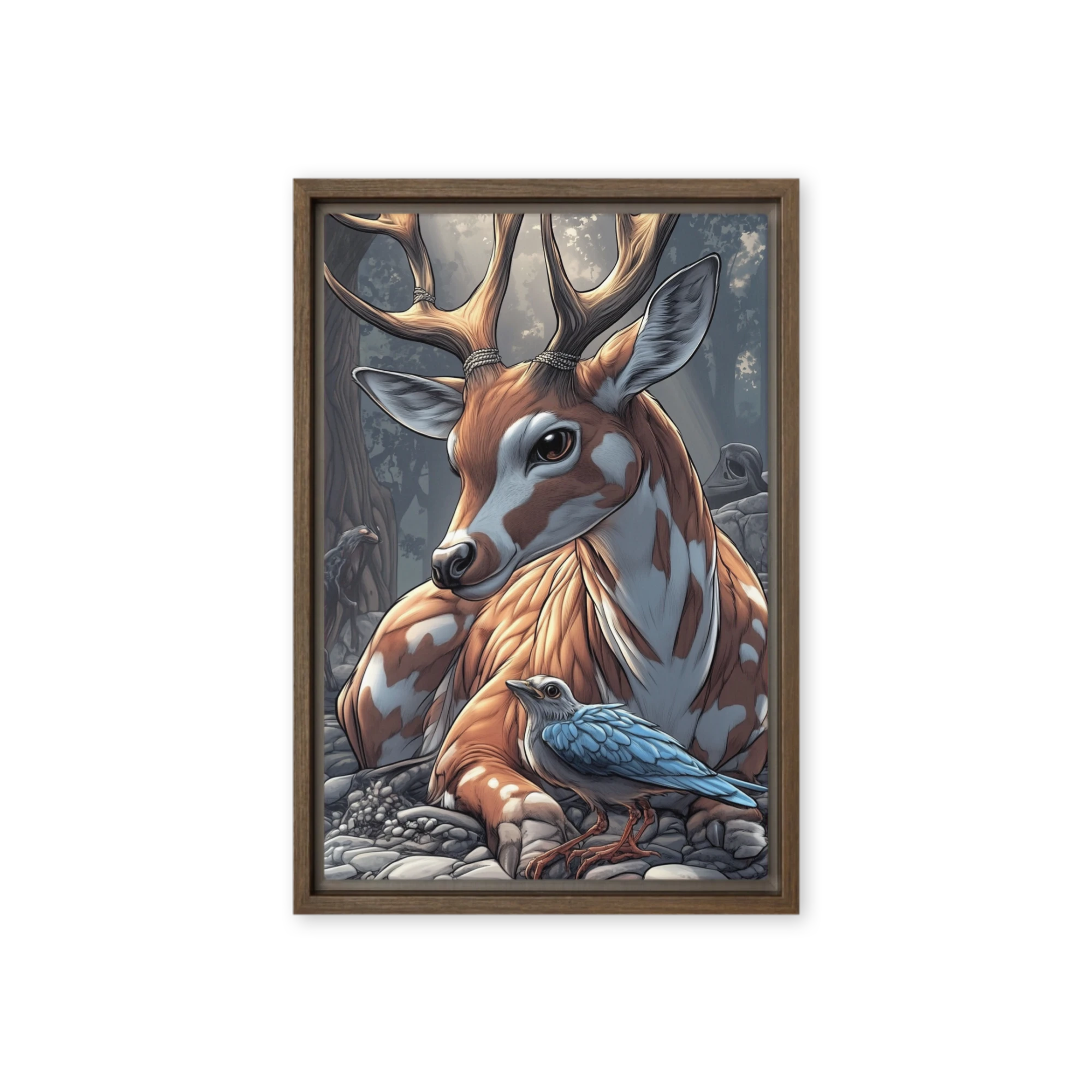 Realistic Deer and Bird Illustration