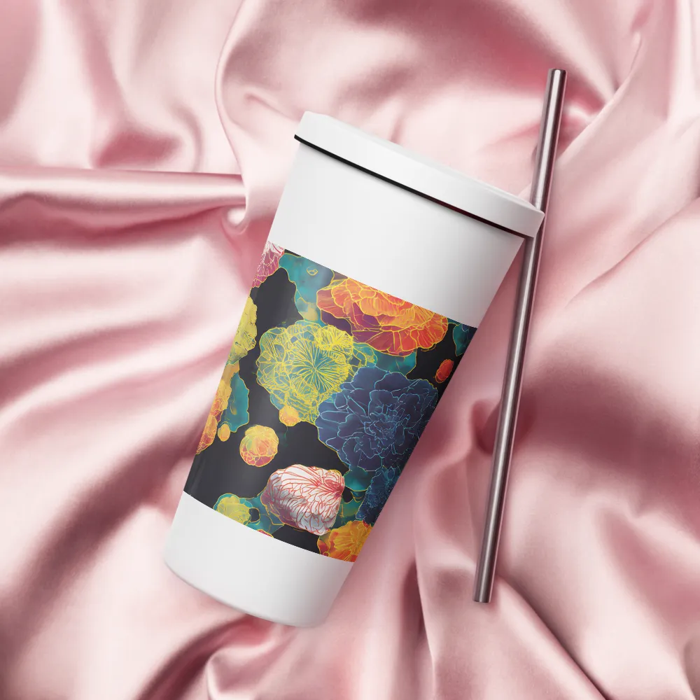 Tapeçaria de peônias néon | Caneca de viagem