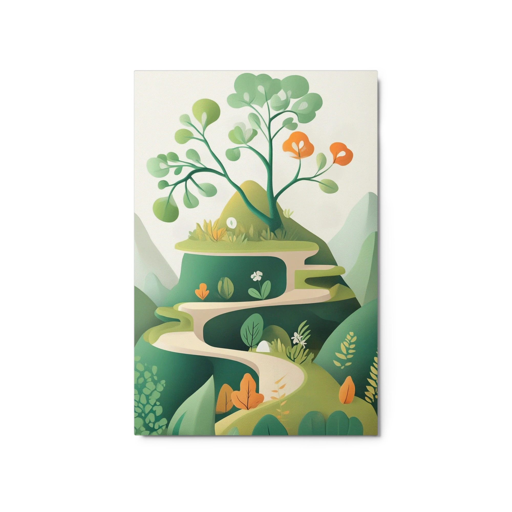 Stylized Mountain Landscape with Tree