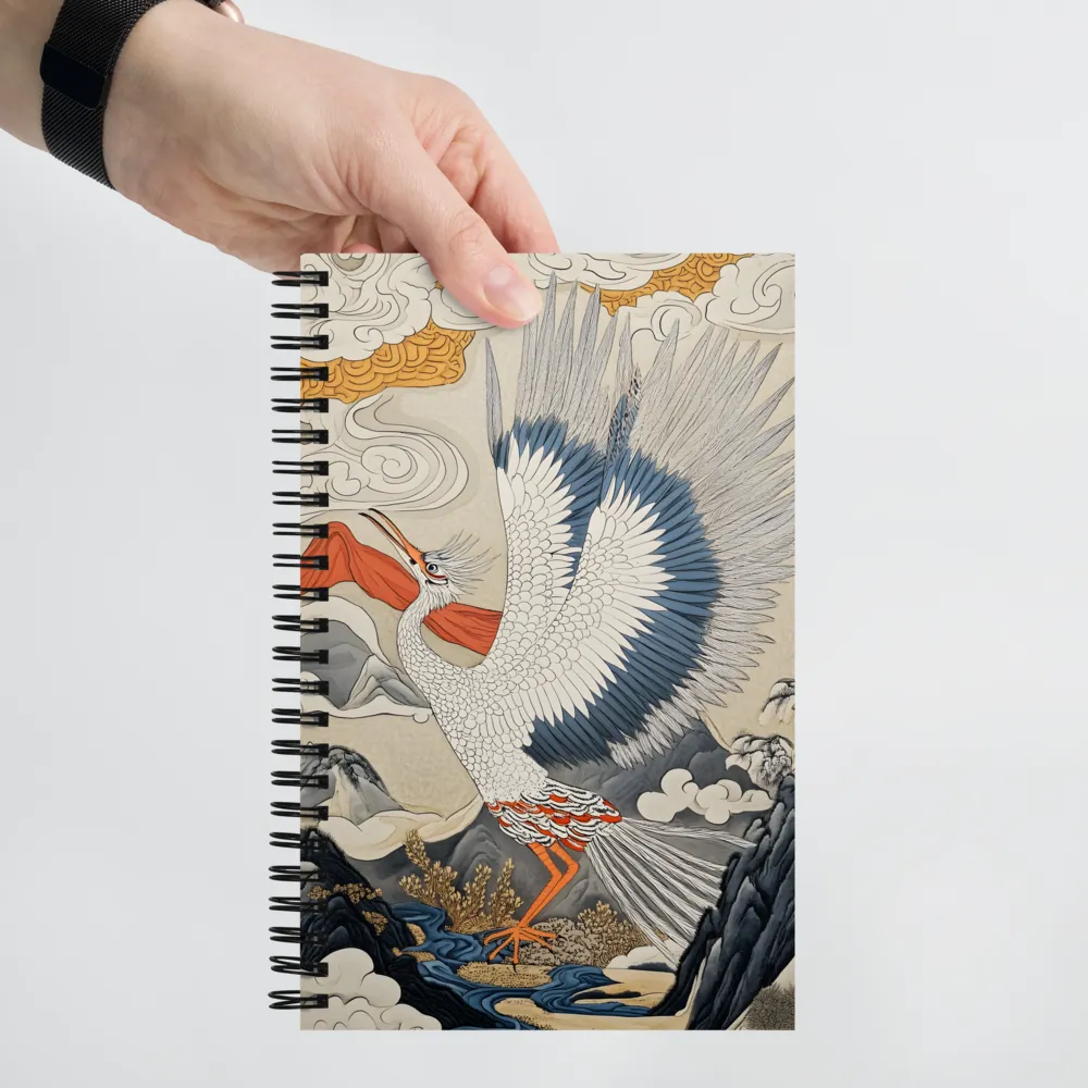 Soaring Crane in Ukiyo-e Landscape 
 Spiral Notebook | 140 pages