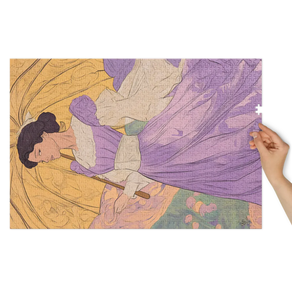 Woman with Umbrella in Purple Dress | Jigsaw Puzzle (252/520 pieces)