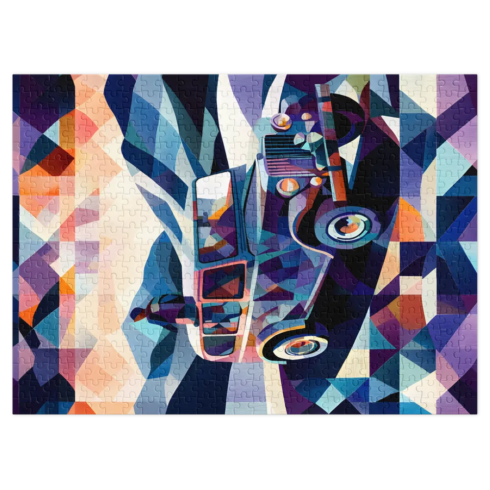 Geometric Vintage Vehicle in Abstract Landscape | Jigsaw Puzzle (252/520 pieces)