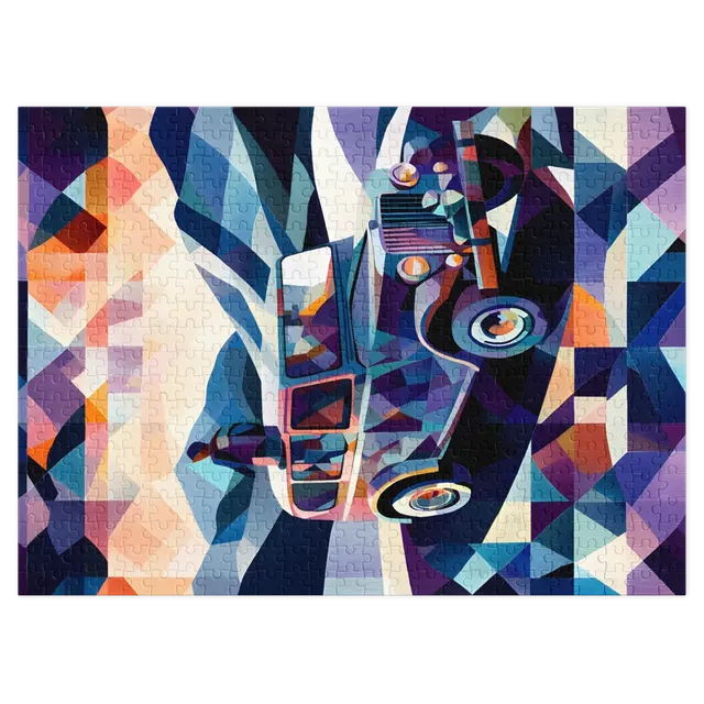 Geometric Vintage Vehicle in Abstract Landscape | Jigsaw Puzzle (252/520 pieces)