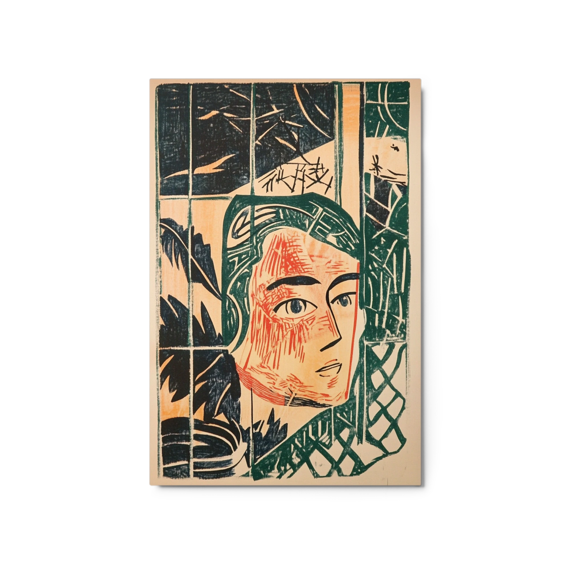 Modernist Linocut Portrait