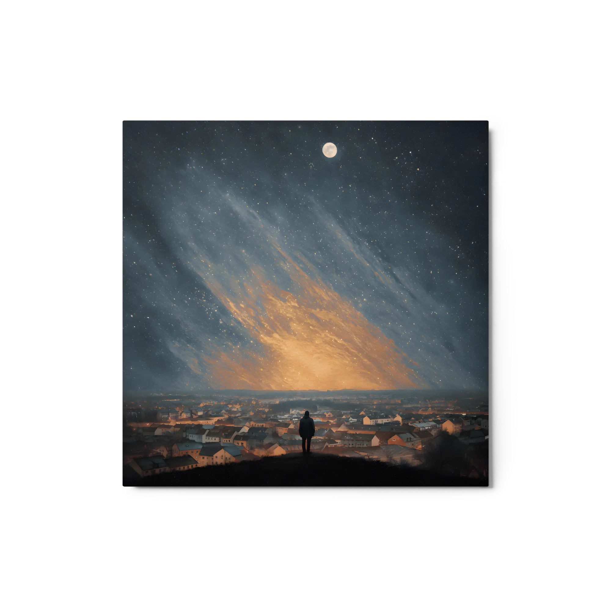 A Glimpse into the Cosmic Cityscape 
 Canvas with White Frame
