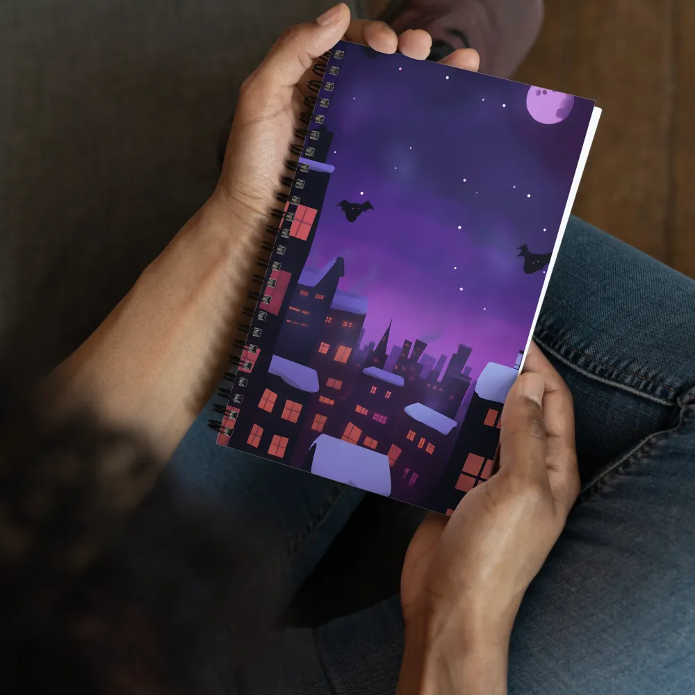 Moonlit Cityscape with Bats 
 Spiral Notebook | 140 pages