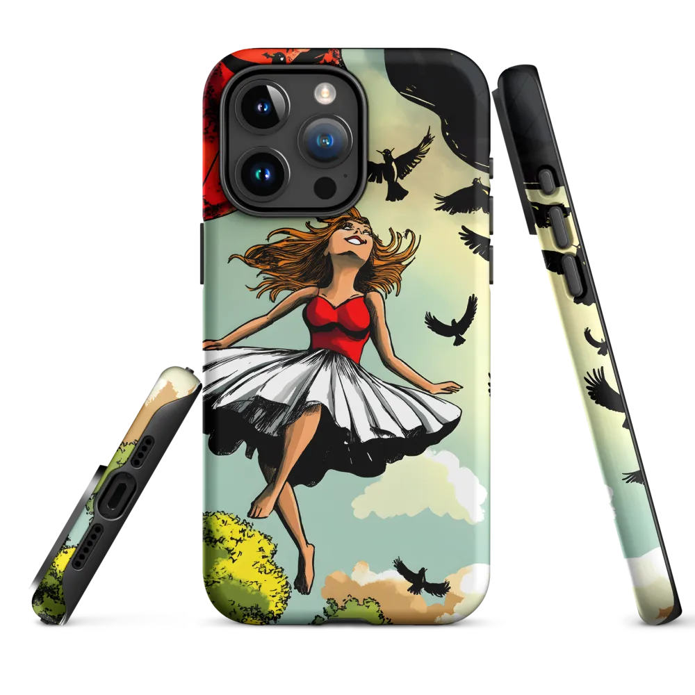 Whimsical Woman with Balloons and Birds | Phone Case
