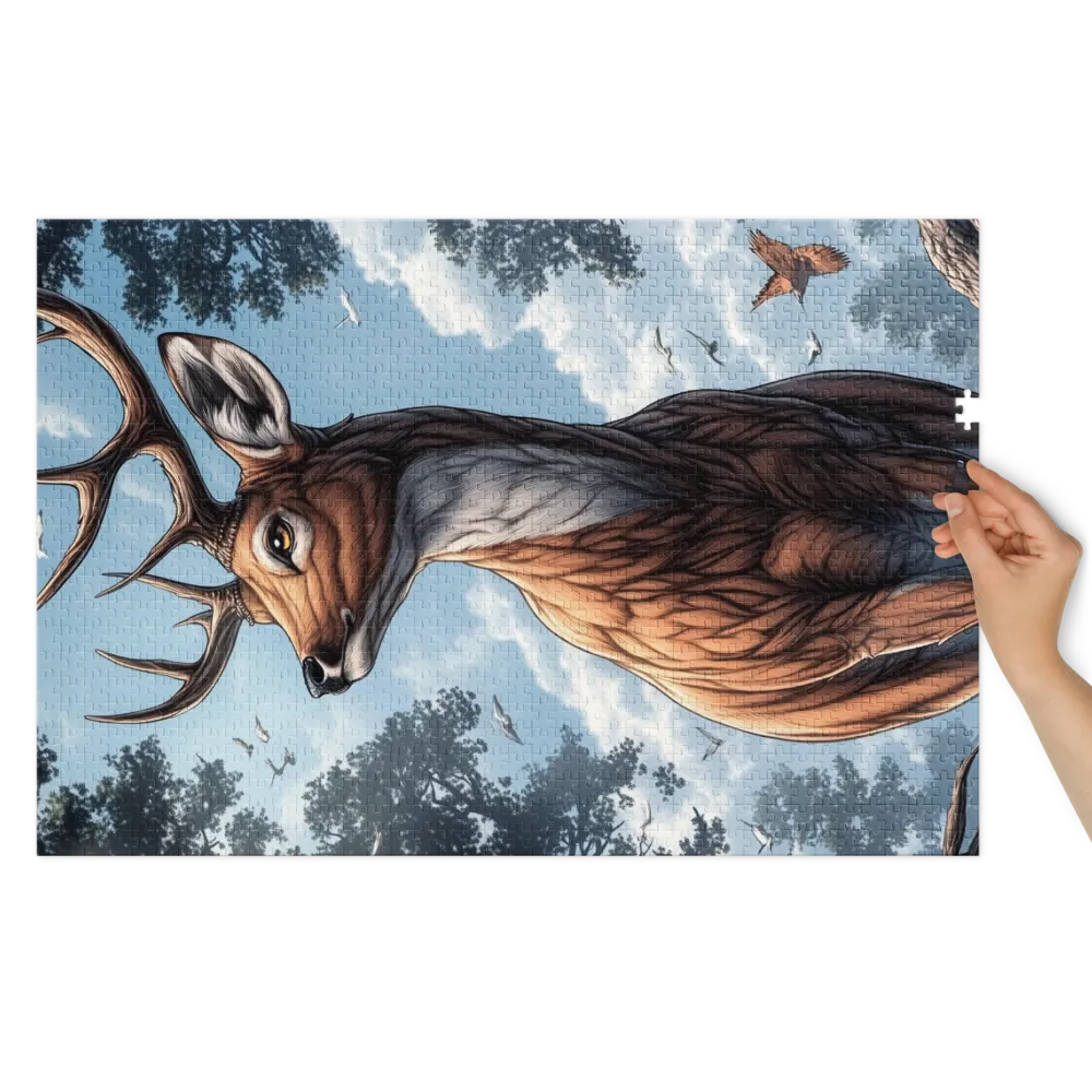 Ilustração de Cervo na Floresta 
 Puzzle em caixa de metal