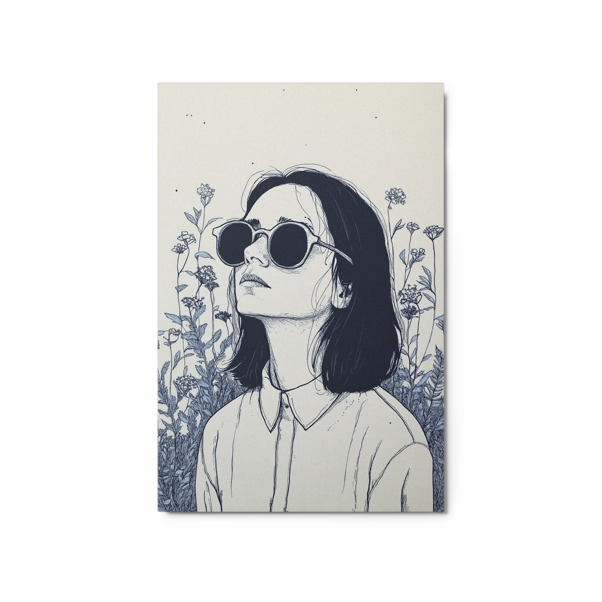 Illustration of Woman with Sunglasses and Flowers
