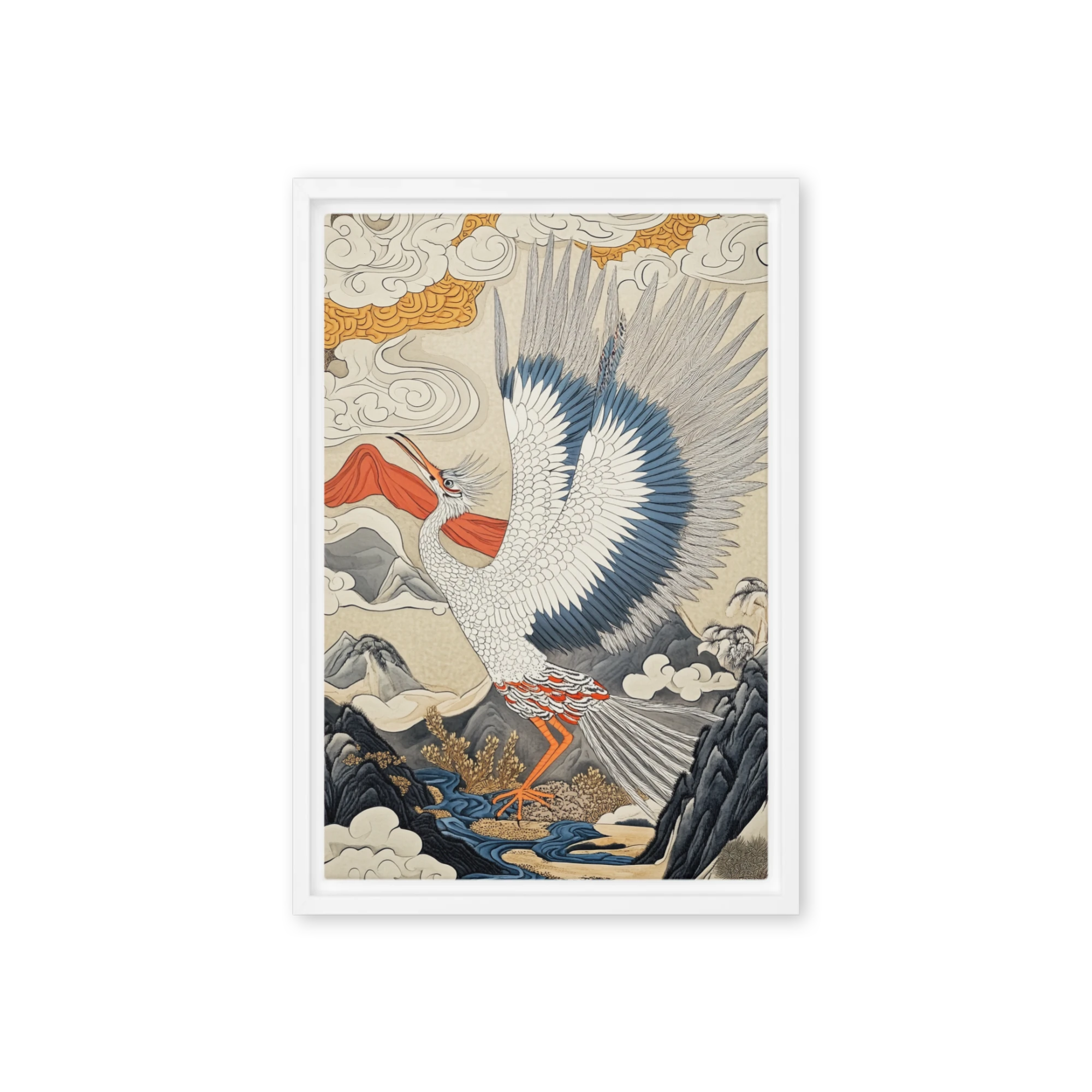 Majestic Crane in Stylized Landscape