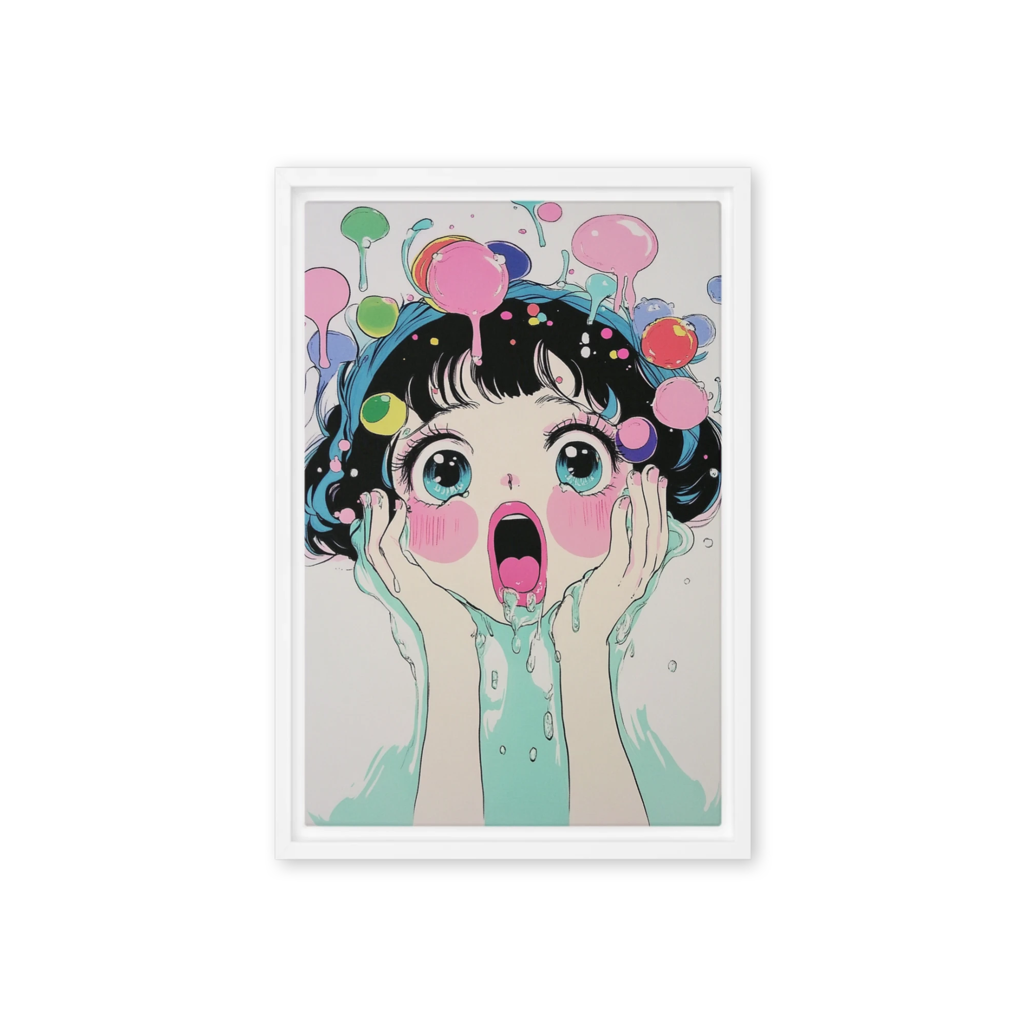 Surprised Girl with Colorful Bubbles