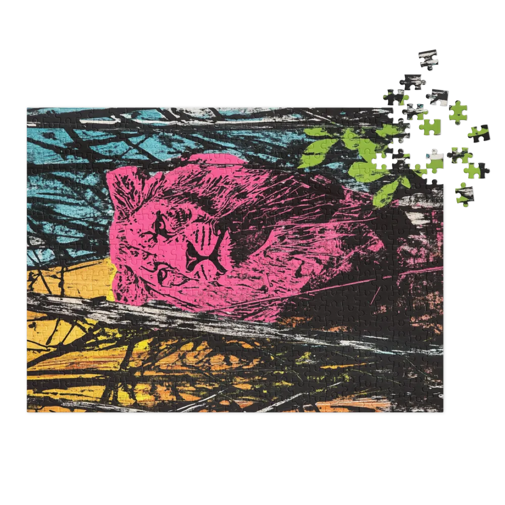 Pop Art Lion in Abstract Foliage