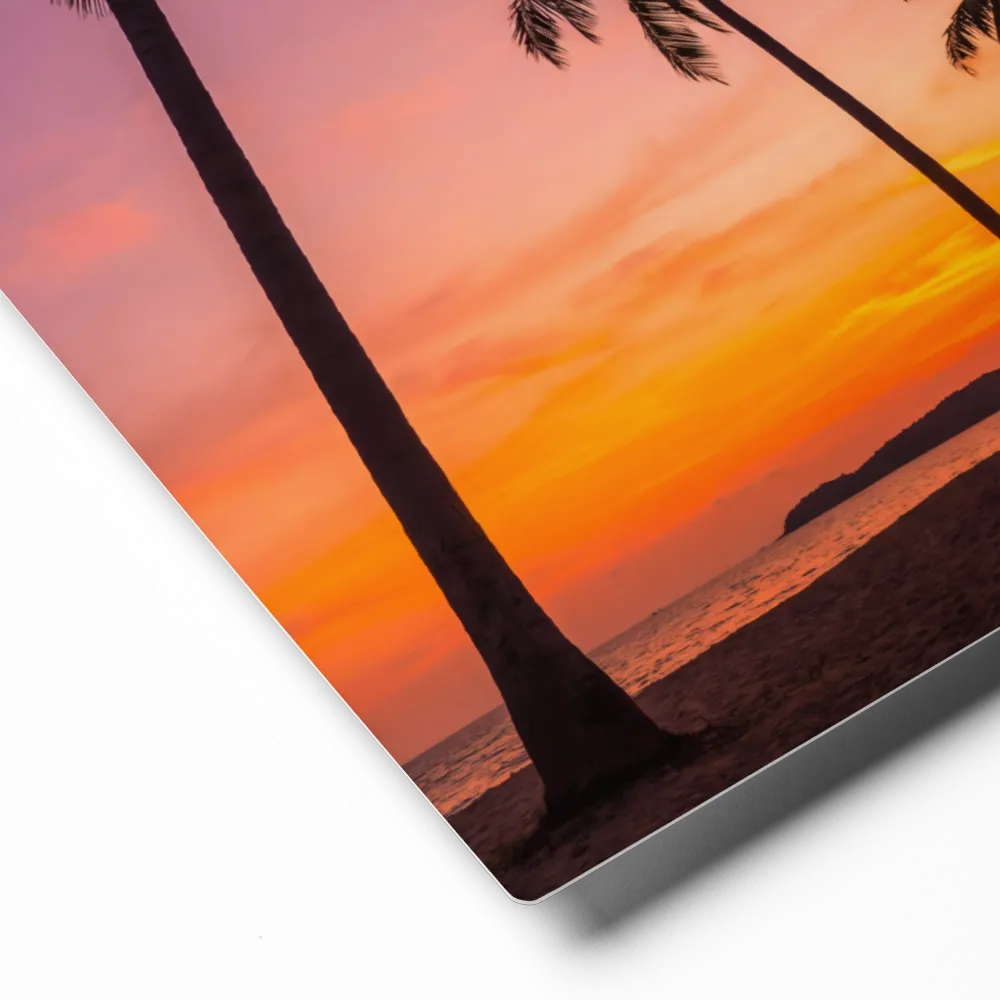 Tropical Sunset Silhouette 
 Canvas with Brown Frame