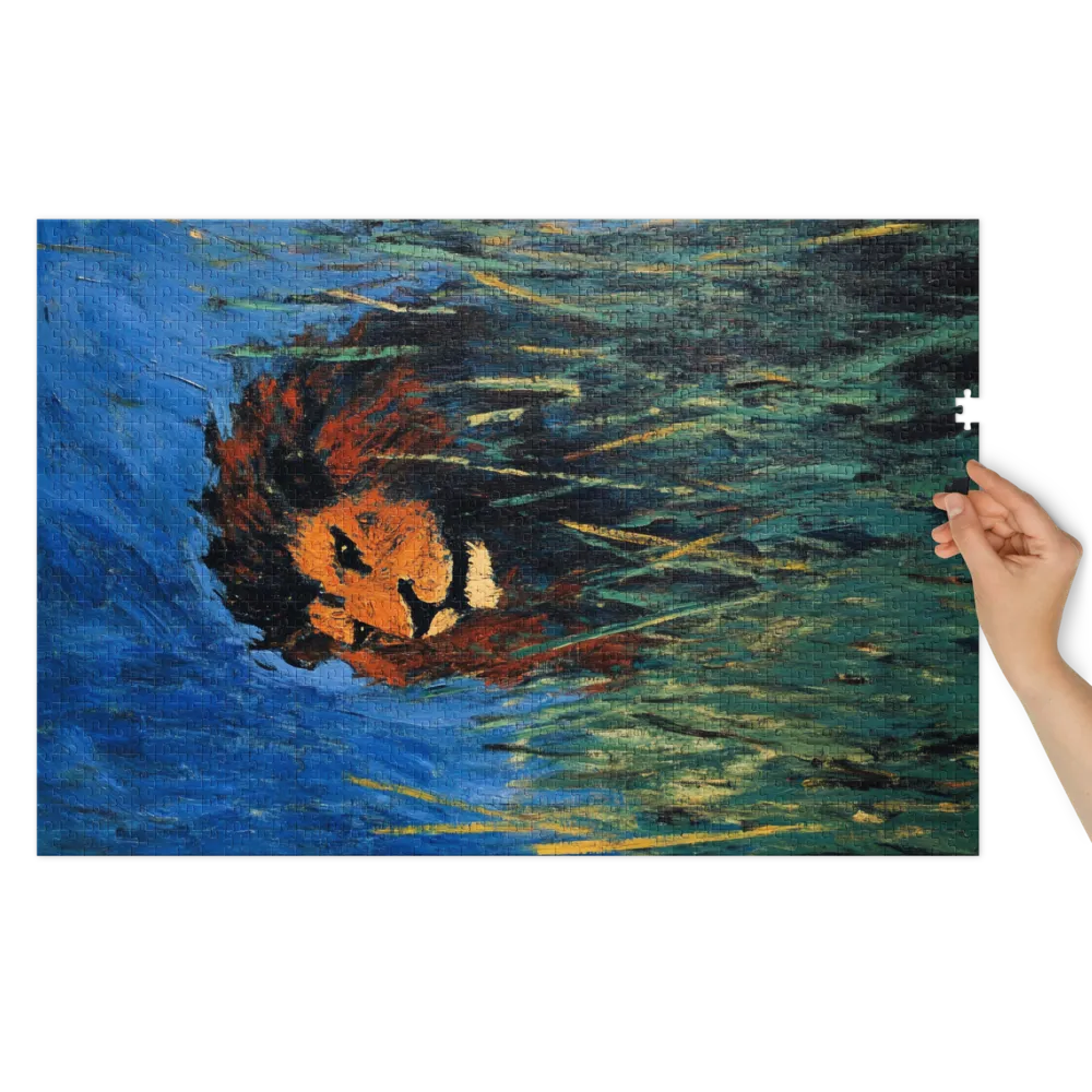 Instinto Selvagem: Leão em Azul e Verde 
 Puzzle em caixa de metal