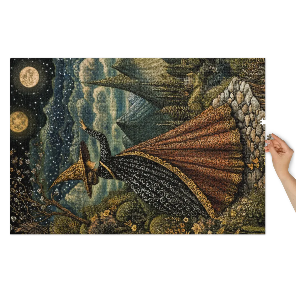 Whimsical Witch in a Starry Landscape | Jigsaw Puzzle (252/520 pieces)