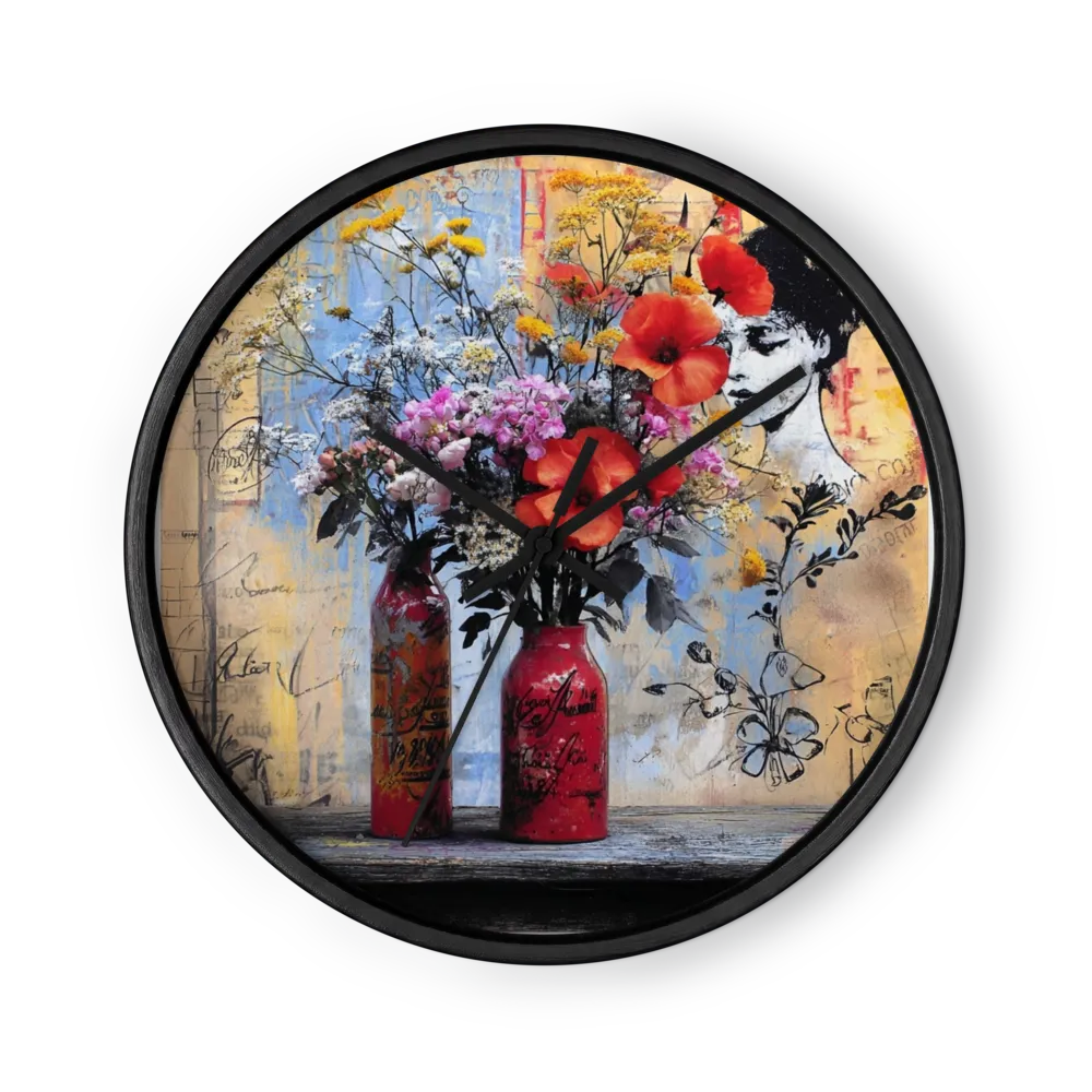 Poppies and Vintage Portrait | Wall Clock