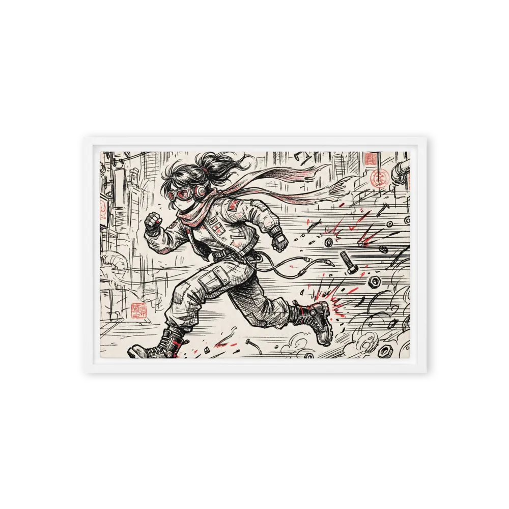 Cyberpunk City Dash 
 Poster with White Frame | 12″x 18″