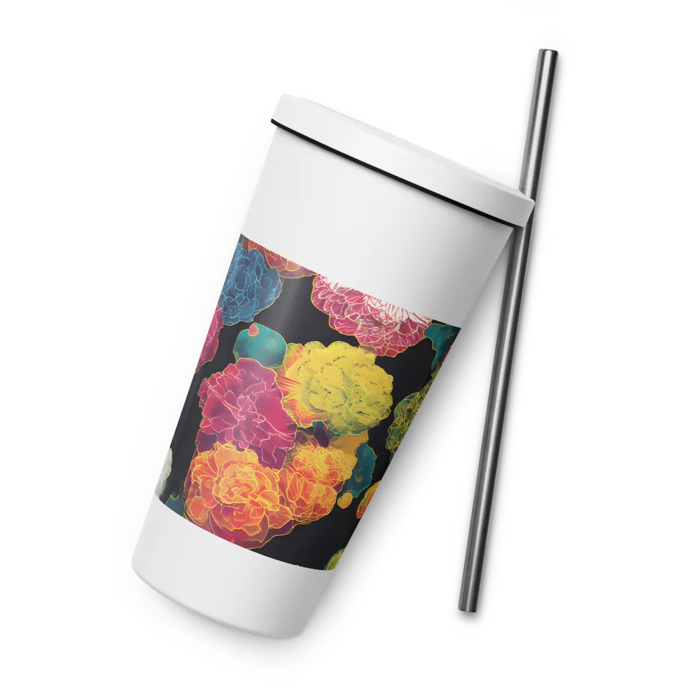 Tapeçaria de peônias néon | Caneca de viagem