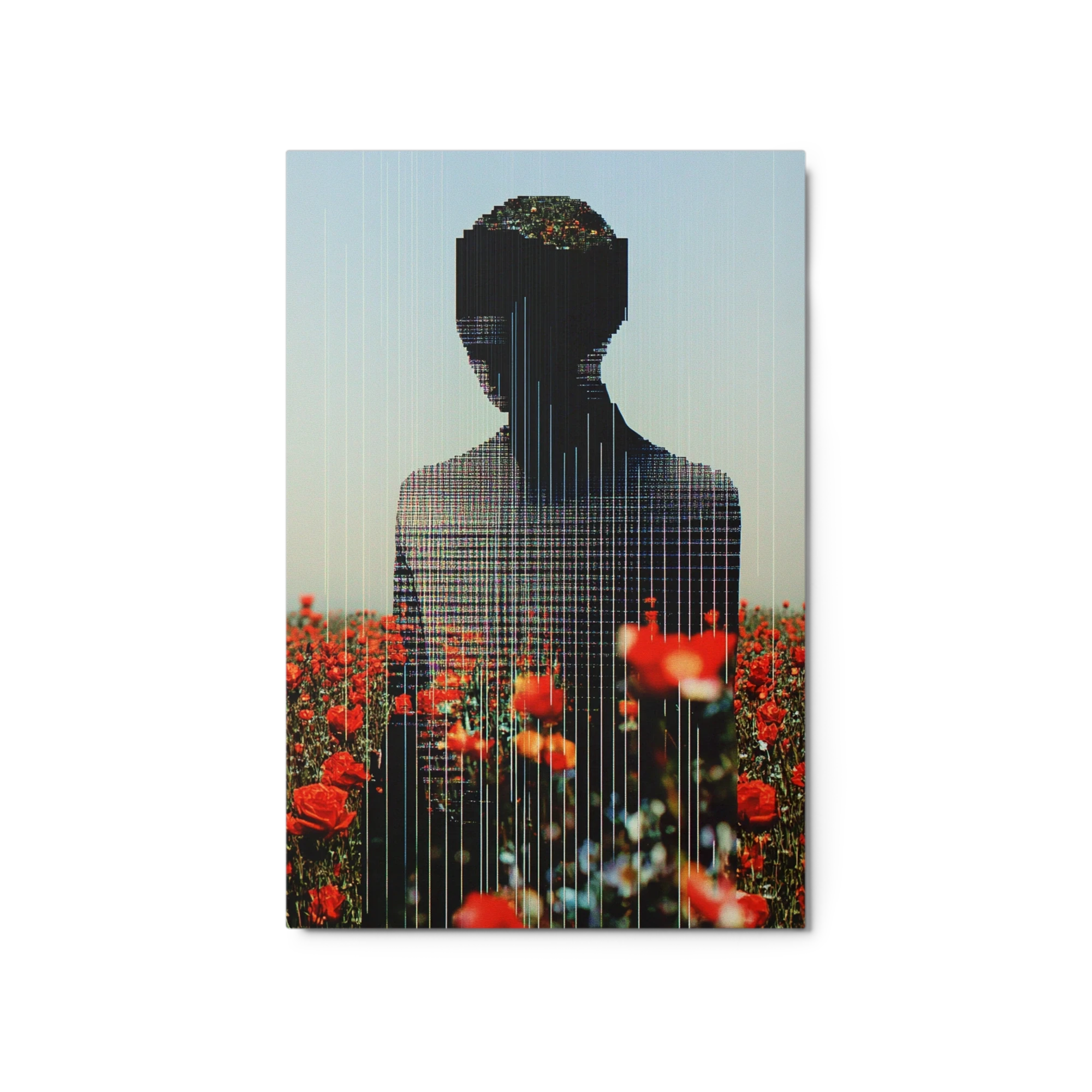Silhouetted Figure in Red Flower Field