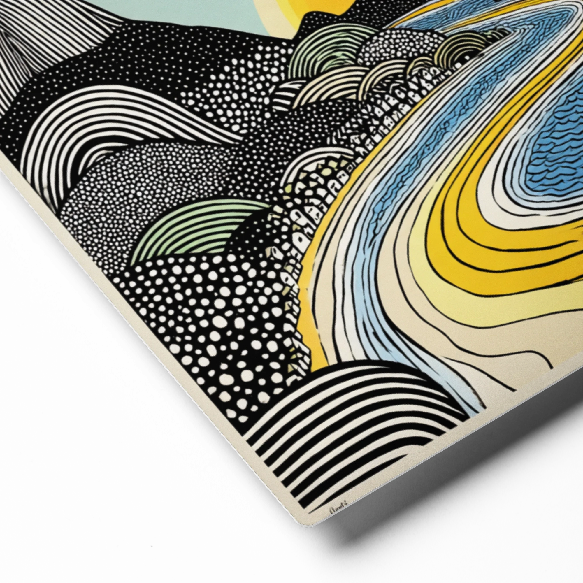 Graphic Sun Over Patterned Hills | Art Print