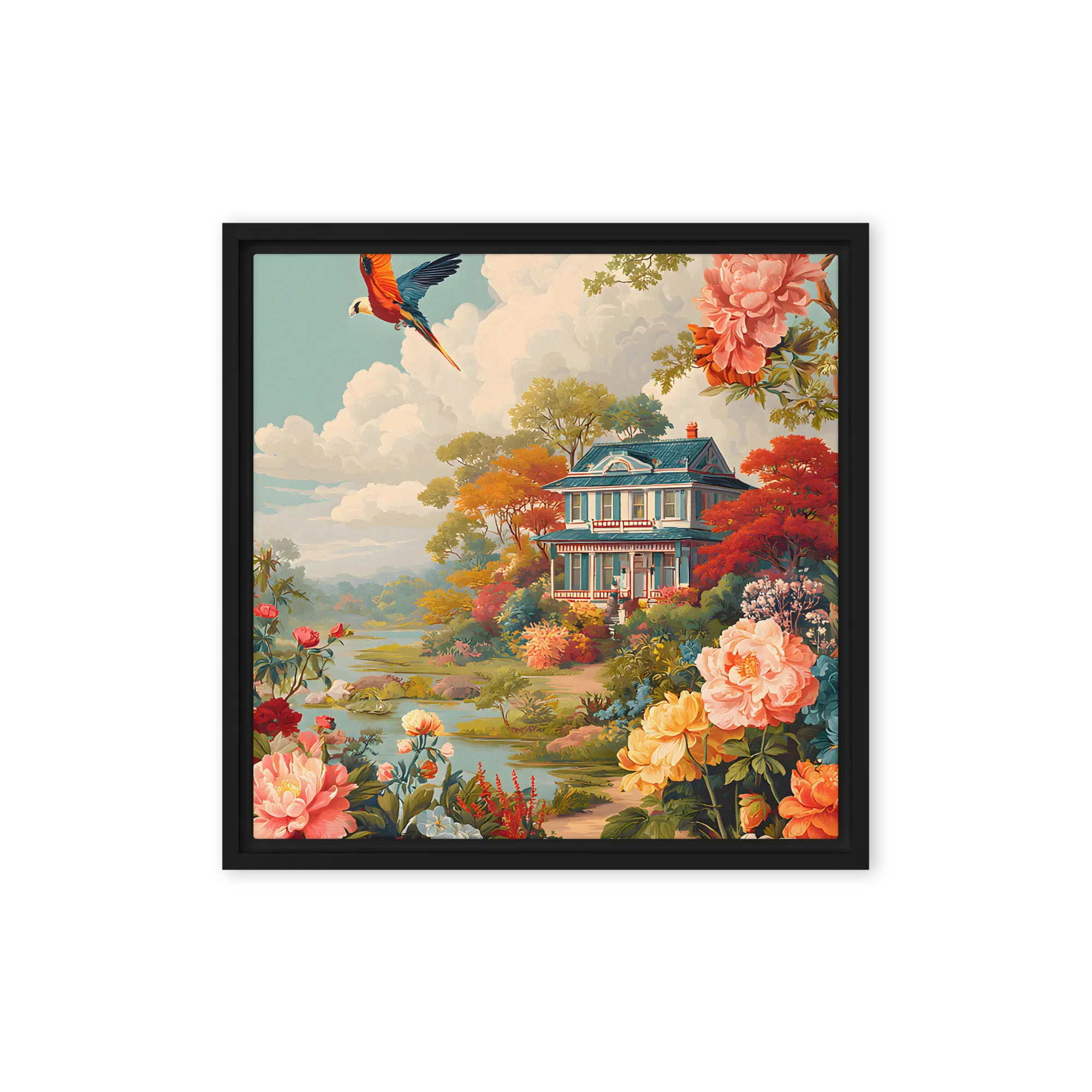 Woodblock gardens under heavy drapery — Relief-carved willow