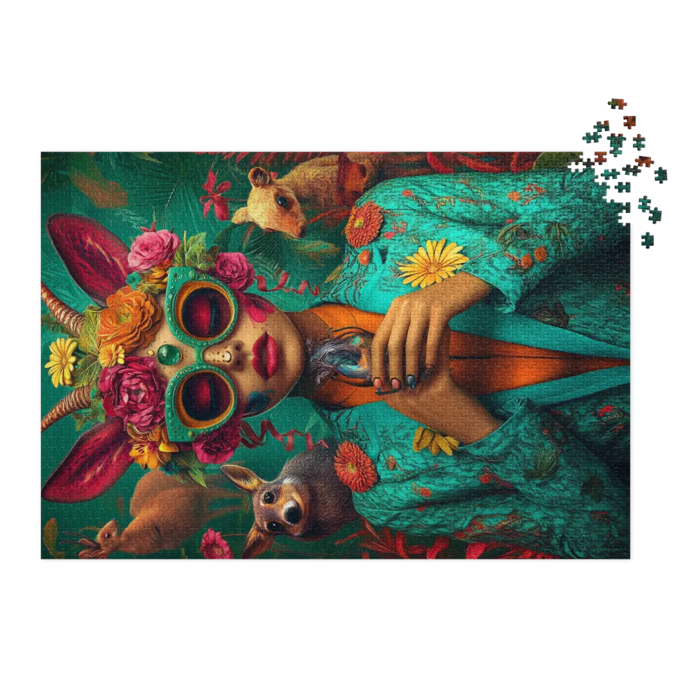 Surreal Woman with Animals and Flowers