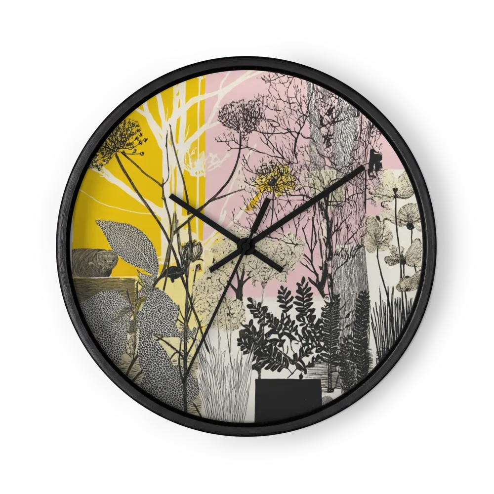 Garden Collage in Yellow and Pink | Wall Clock