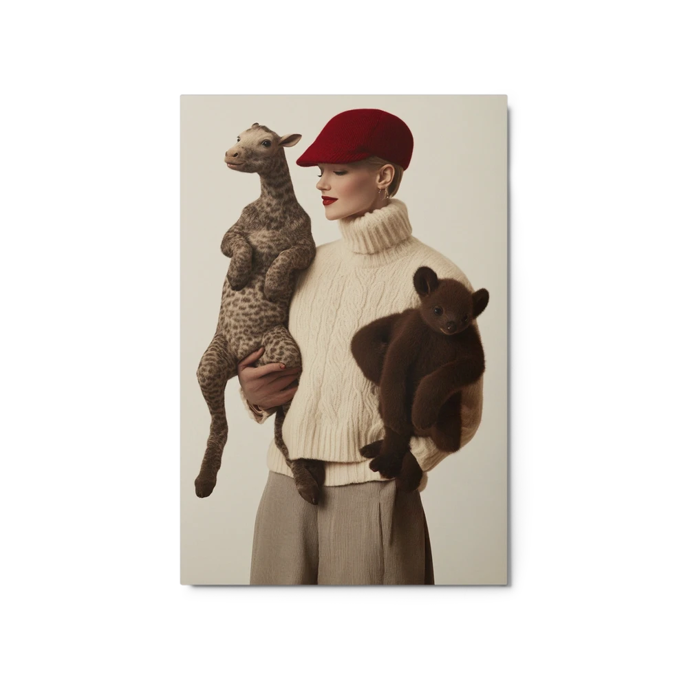 Woman with Plush Companions | Art Print