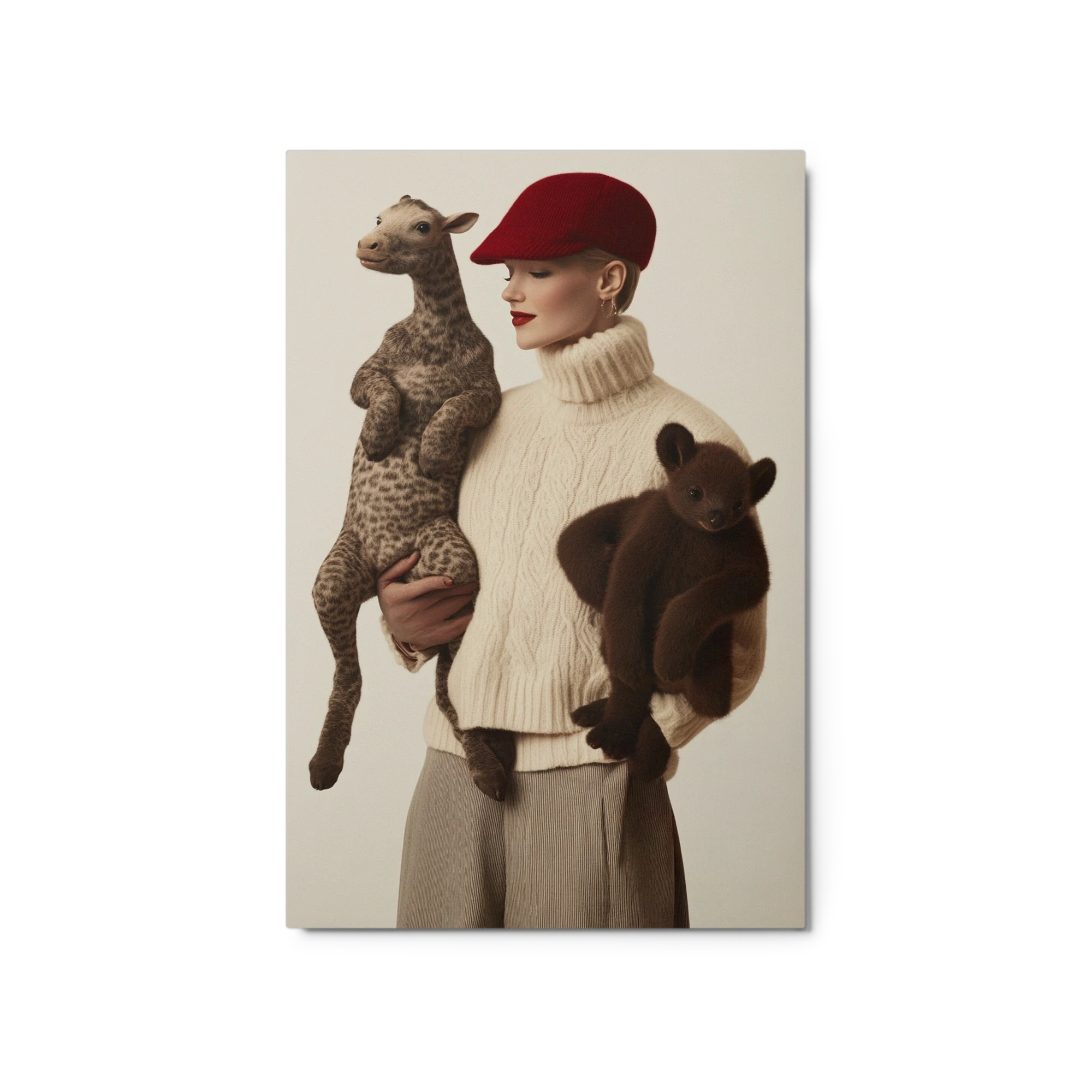 Woman with Plush Companions
